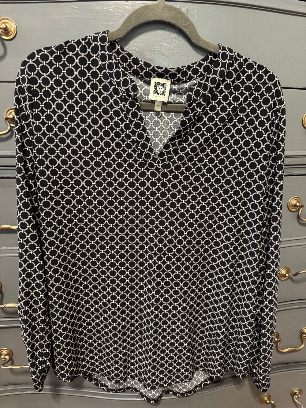 Anne Klein Black and White Geometric Print Blouse